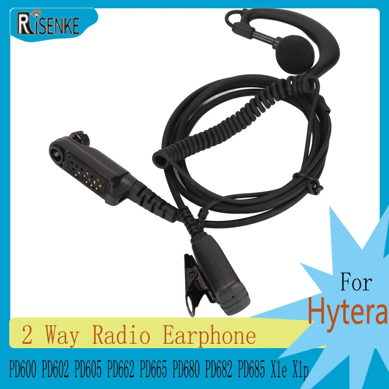 RISENKE-Walkie Talkie Earpiece,Radio Headset with PTT,for Hytera PD600,PD602,PD605,PD662, PD665, PD680, PD682, PD68, 5, X1e, X1p