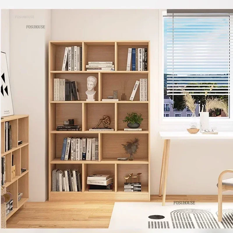 One-piece Chinese Bookcase for Living Room Wood-based Panel Wall-mounted Multi-layer Bookcases Retro Personalized Shelf for Home