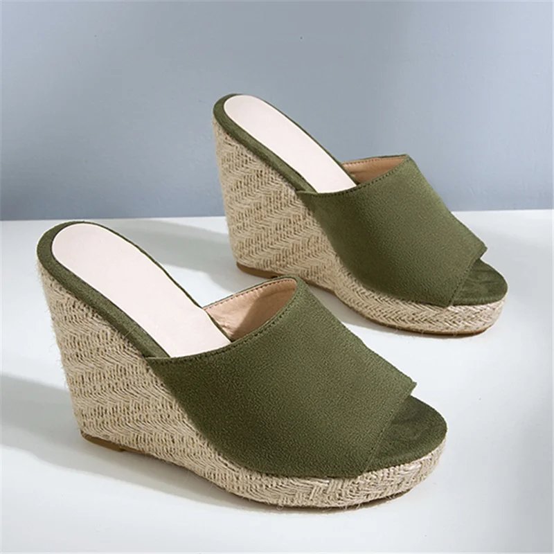 Thick Bottom Platform Women Slippers Wedges Heels Mules Shoes Summer Sandals Open Toe High-heeled Wedge Shoes Ladies Large Size