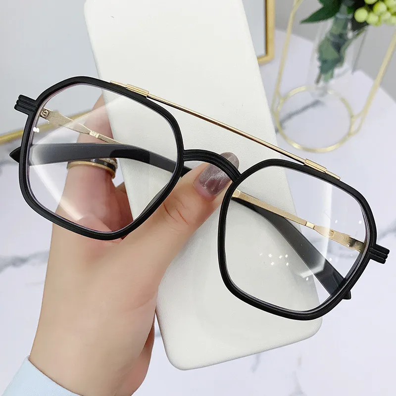 Retro Doppels trahl fertig Myopie Brille Männer Frauen blaues Licht blockiert übergroße Brille Unisex Vintage Nahsicht Brillen