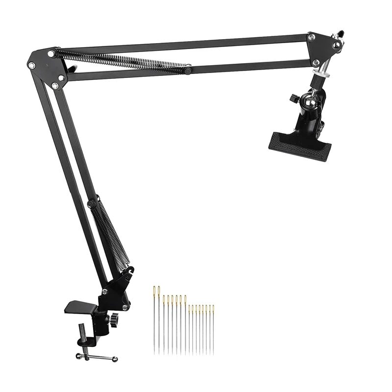 Adjustable Metal Embroidery Hoop Stand, Folding Embroidery Hoop Holder And 16 Pieces Needles