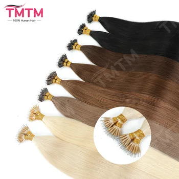 Extensioni per capelli umani con anello nano da 50/100 ciocche, 100% capelli umani Remy europei, 14-24 pollici, lisci, pre-incollati con micro anelli
