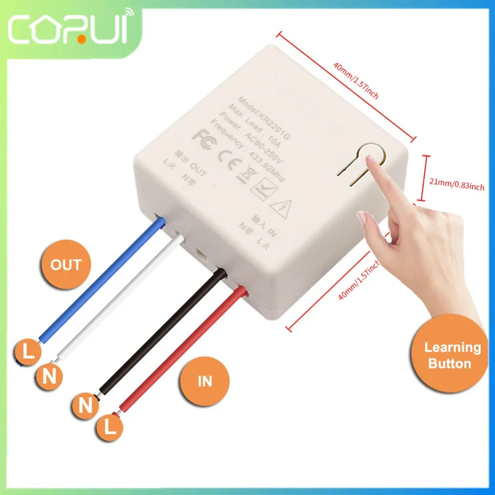 CORUI Wireless Smart Switch Light RF 433Mhz Wall Panel Switch Remote Control Relay Receiver LED Lamp Fan Smart Home Gadget