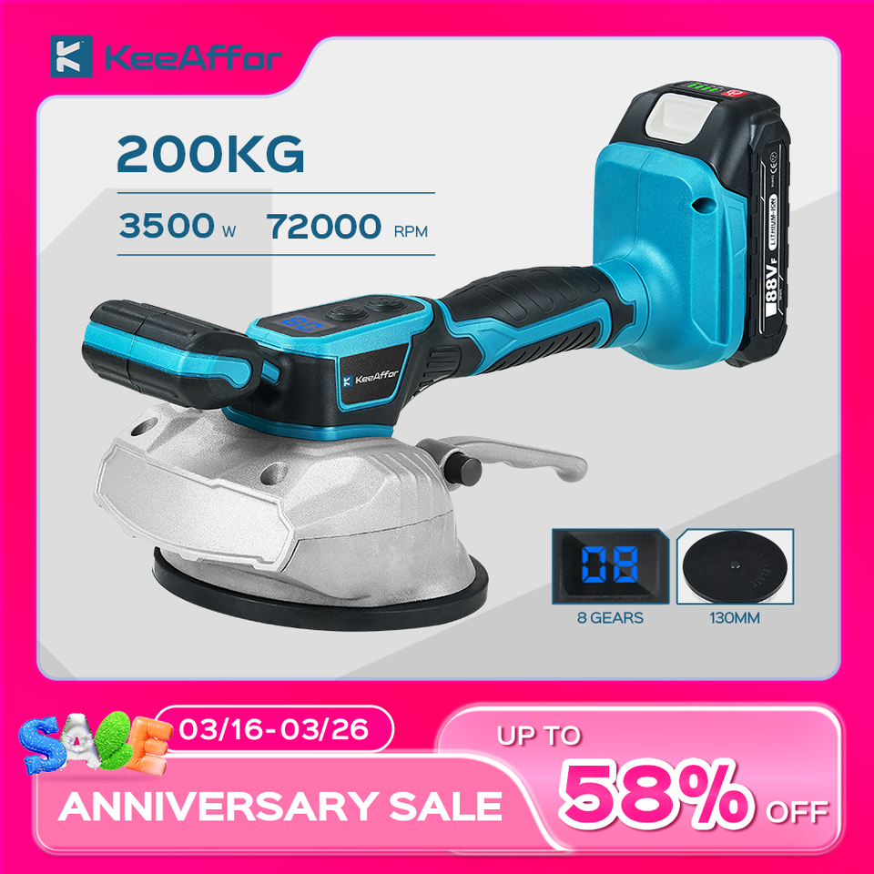 KEEAFFOR 3500W 200KG Tiles Tiling Machine Tile Vibrator Suction Cup 8 Gear Adjustable Floor Vibrator Tool For Makita 18V Battery