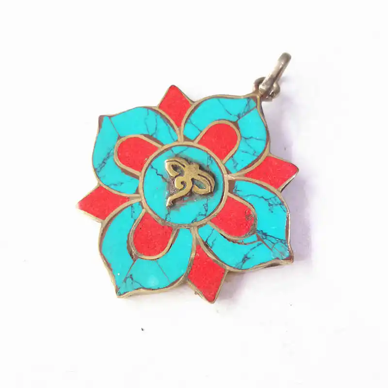 Tibetan Jewelry Nepal Brass flower Pendants Leaf Colver Amulet 4