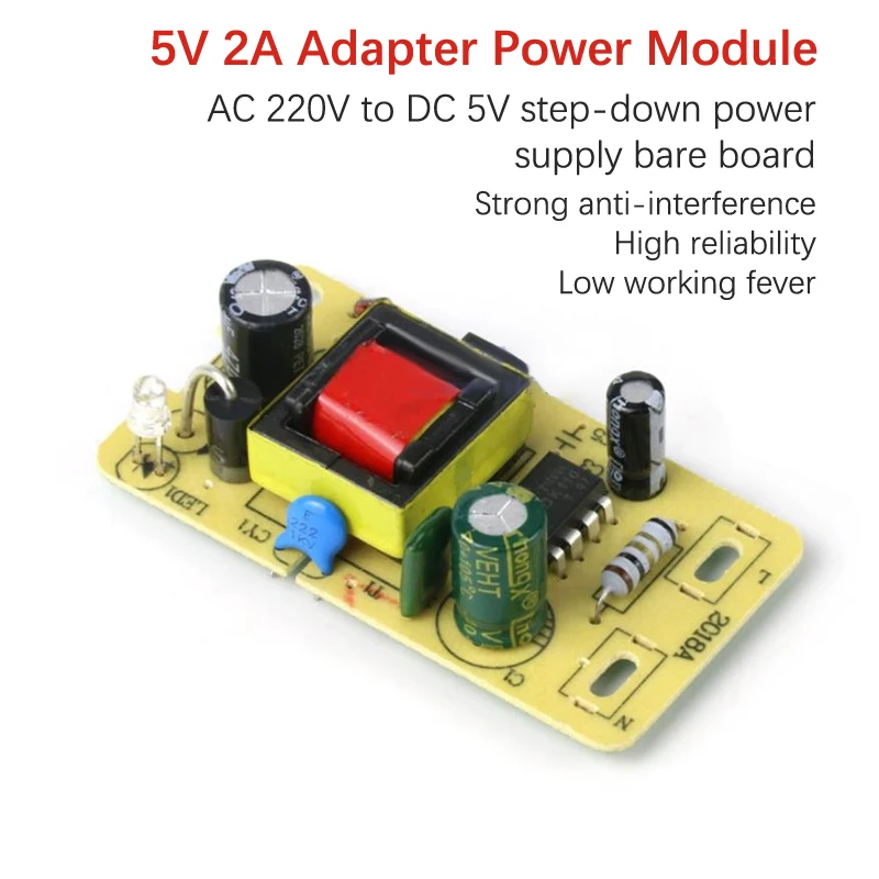 อะแดปเตอร์2A 5V สลับโมดูลแหล่งจ่ายไฟ AC 220V ไป DC 5V Step-Down บอร์ดจ่ายไฟ 1