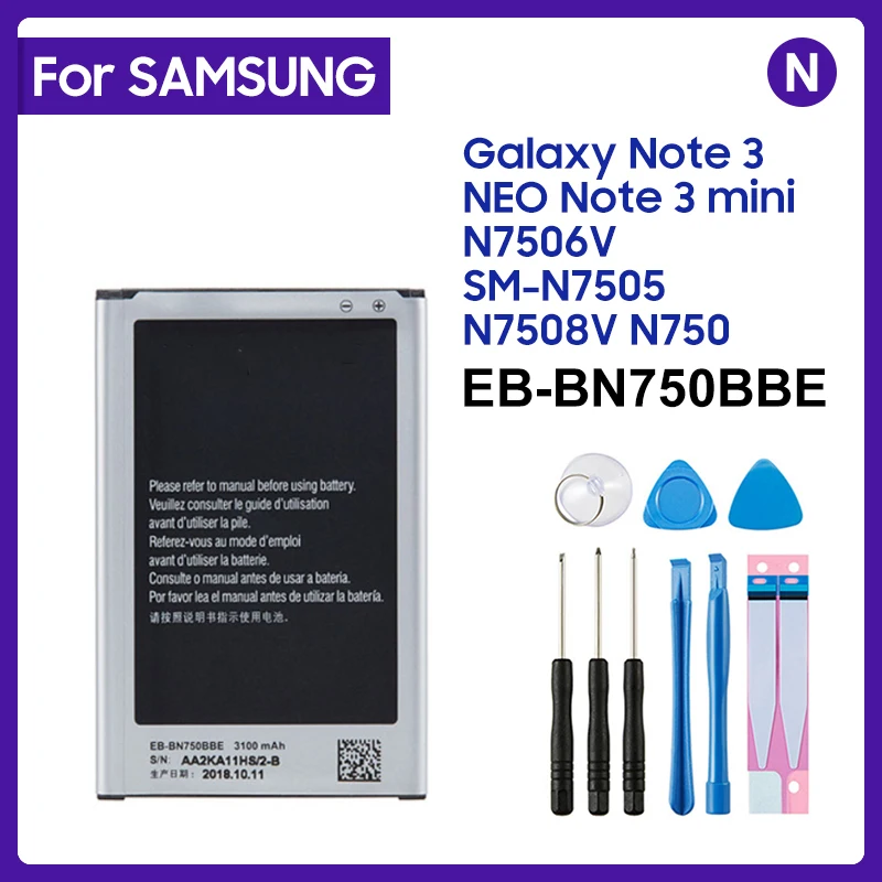 

For Samsung Replacement Battery For Galaxy Note 3 Neo N750 N7508V SM-N7505 N7502 EB-BN750BBC EB-BN750BBE 3100mAh