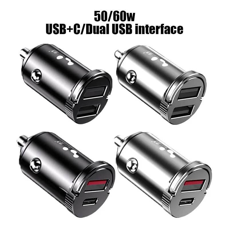 

Car Fast Charger Usb-A Type-C 12V-24V 50W 60W Pd Cigarette Lighter Conversion Plug Universal for Iphone 8~13 Mobile Phones