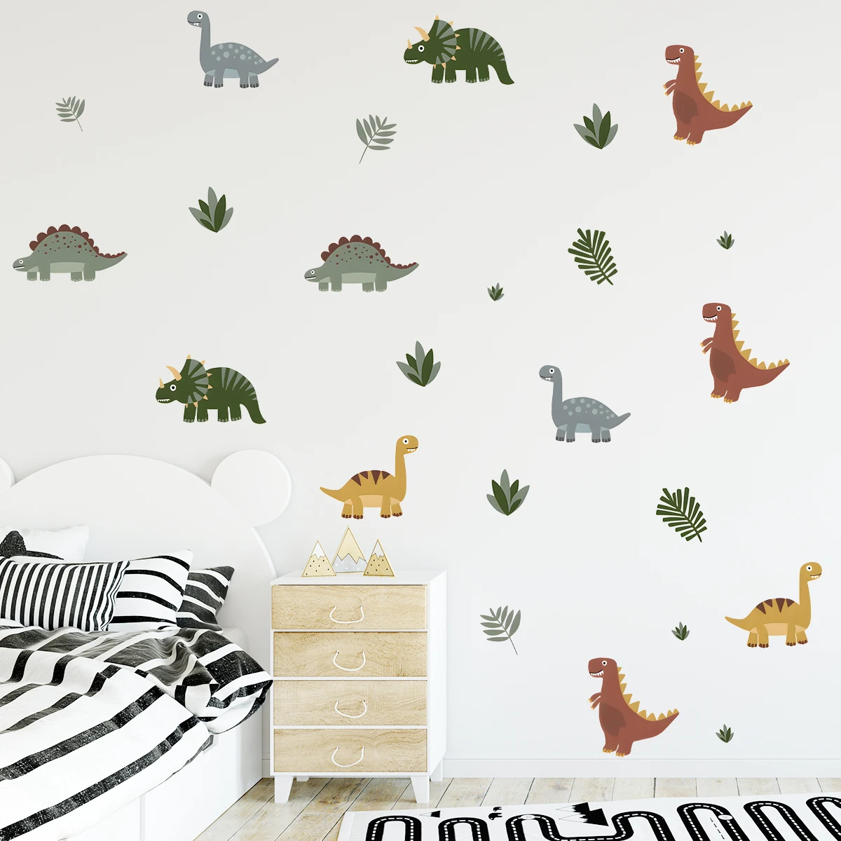 Cartoon Cute Dinosaur Leaf Animal Wall Stickers Removable for Kids Room Living Room Nursery Decoration Wall Decals wall stickers