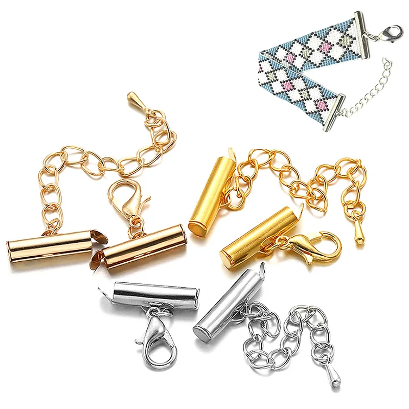 

5sets Crimp End Caps Slide Tube Clasp With Lobster Clasps Extending Chain End Bead Connectors For DIY Bracelet Jewelry Making