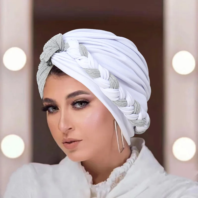 KepaHoo African Cap Nigerian Wedding Gele Indian Women Hijab Turban Chemo Cap Headwrap Knot Pre-Tied Bonnet Braid Hair Loss Hat 2