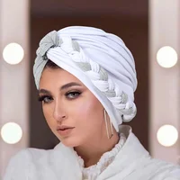 KepaHoo African Cap Nigerian Wedding Gele Indian Women Hijab Turban Chemo Cap Headwrap Knot Pre-Tied Bonnet Braid Hair Loss Hat 2