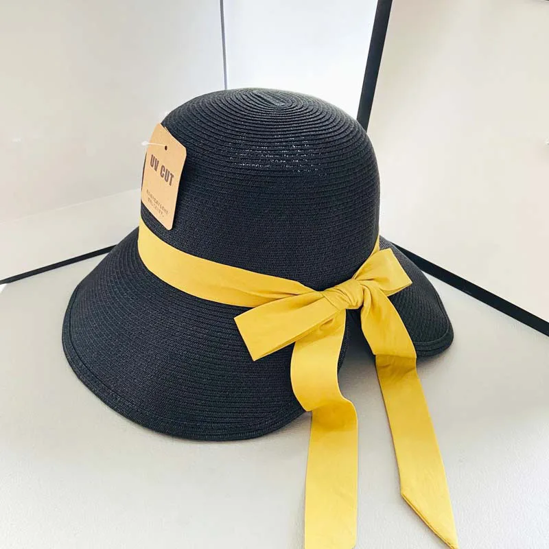 

New Korean Fashion Travel Straw Hat For Women Beach Ribbon Bow Foldable Elegant Summer Straw Hat Sun Visor Sombrero Mujer Playa
