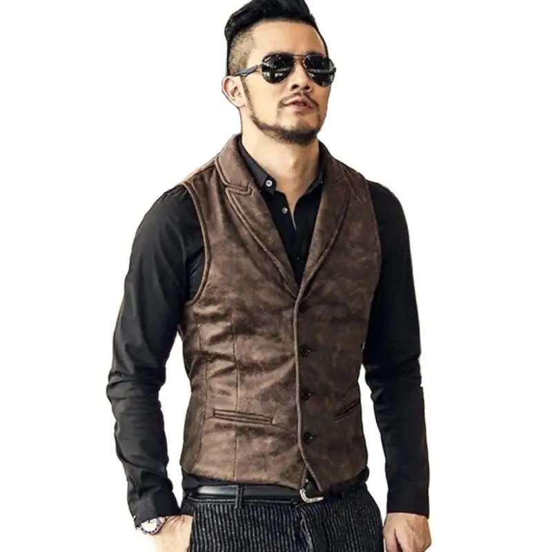 2023 남성용 싱글 브레스트 조끼 코트, 한국 패션 스트리트 드레스, 민소매 탑, 디자이너 럭셔리 스웨이드 남성복, 신제품 