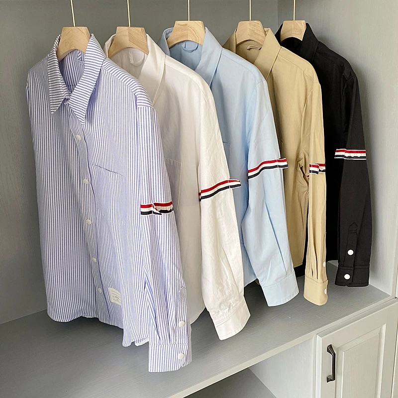 

22 Spring and Autumn New Fashion Brand TB Double Sleeve Cotton Shirt Loose Men and Women Lovers Casual Long Sleeve Top Coat