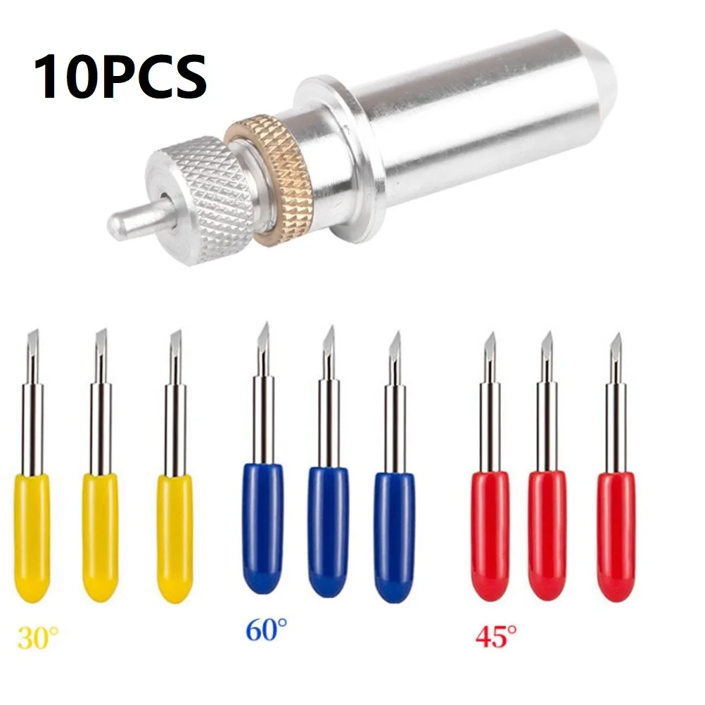 

10pcs 30° 45° 60° Blades With Tungsten Steel Blade Holder For Roland Vinyl Cutter Carving Cutting Plotter Hand Tools