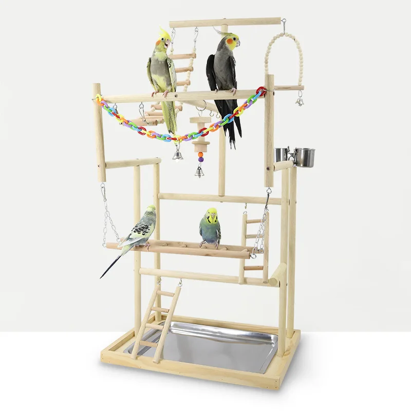Wood Parrot Playground Bird Playstand Perchers with Swing Ladders Feeder Bite Toys bird cage perches
