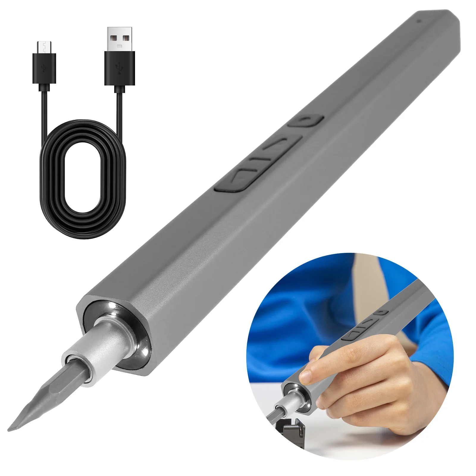 

Electric Screwdriver Rechargeable Cordless Screwdriver with LED Light and 350mAh Battery Non-slip Magnetic Manual Power