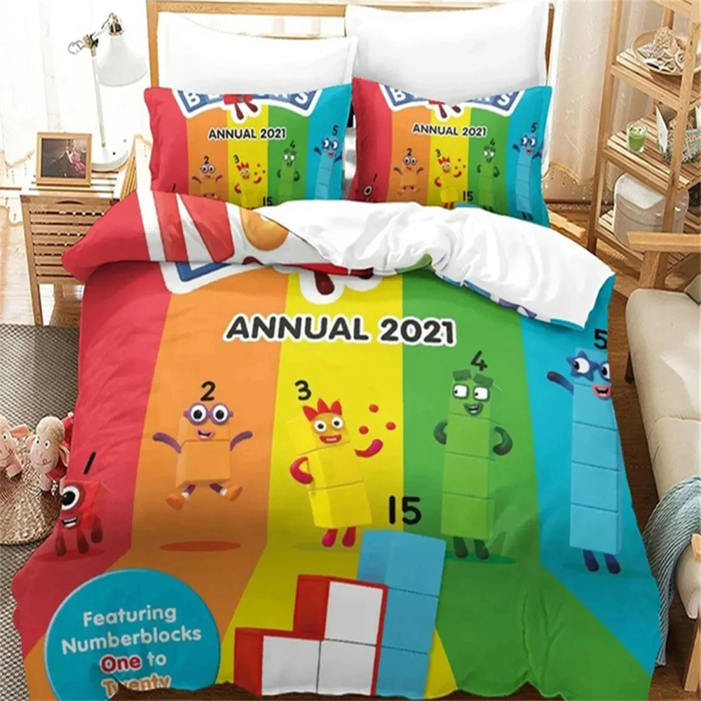 Cartoon Number-Blocks Bedding Set Duvet Cover Bed Set Quilt Cover Pillowcase Comforter King Queen Size Boys Adult 6