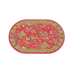 Miniature Floral Pattern Dollhouse Rug - 1:12 Scale Floor Decor Mat Accessories (Red green - oval)