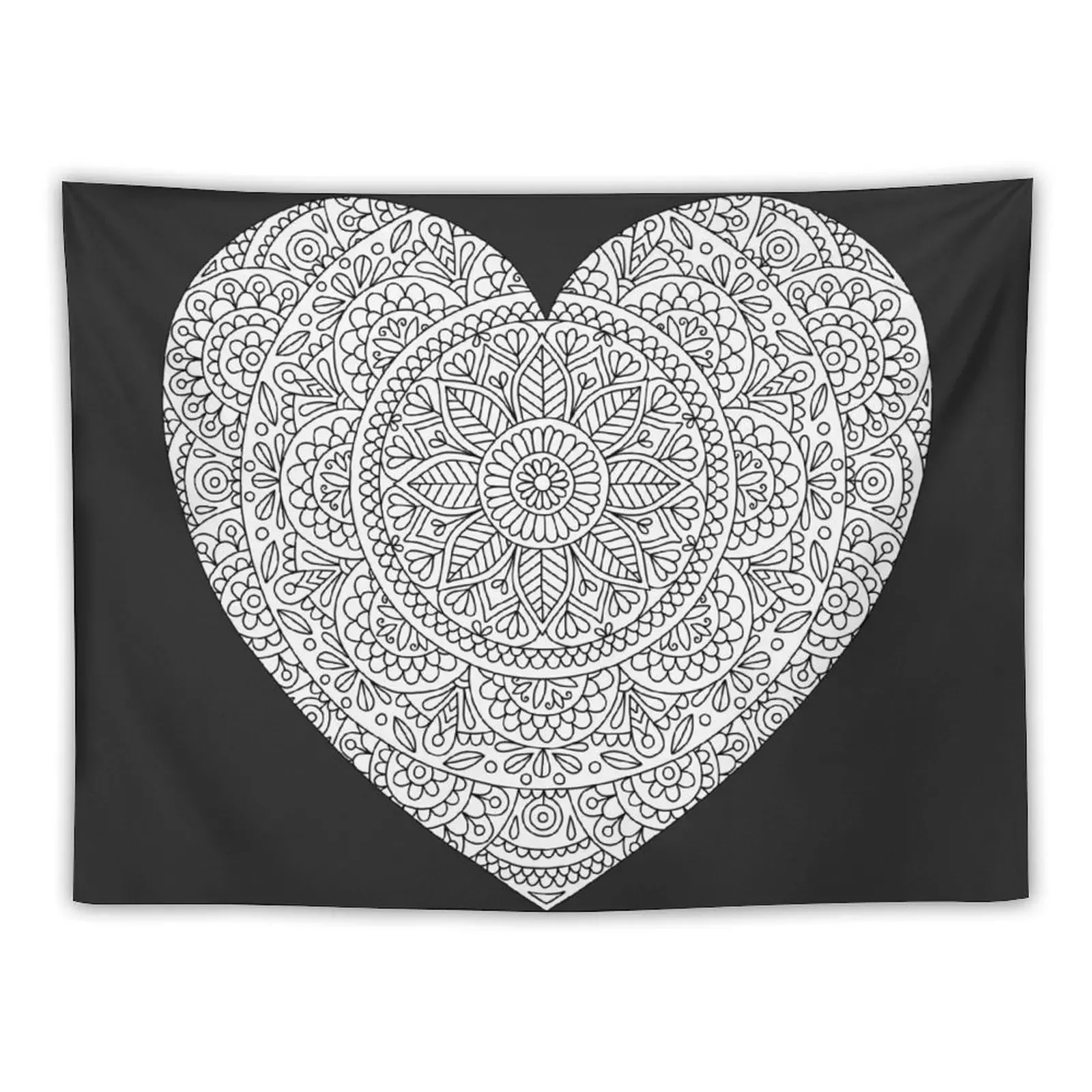 

Mandala Heart with Flowers and Leaves for Adult Coloring Tapestry Decoration Aesthetic Room Decoration Korean Style Tapestry