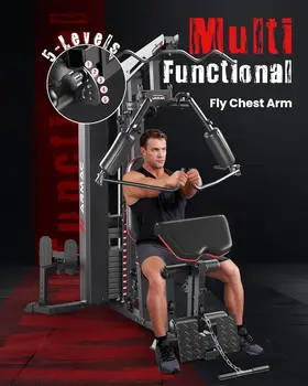 Home Gym, Multifunctional Home Gym Equipment, 150LBS Weight Stack Machine, Workout Station with Pulley System, Fly Chest, and Le 2