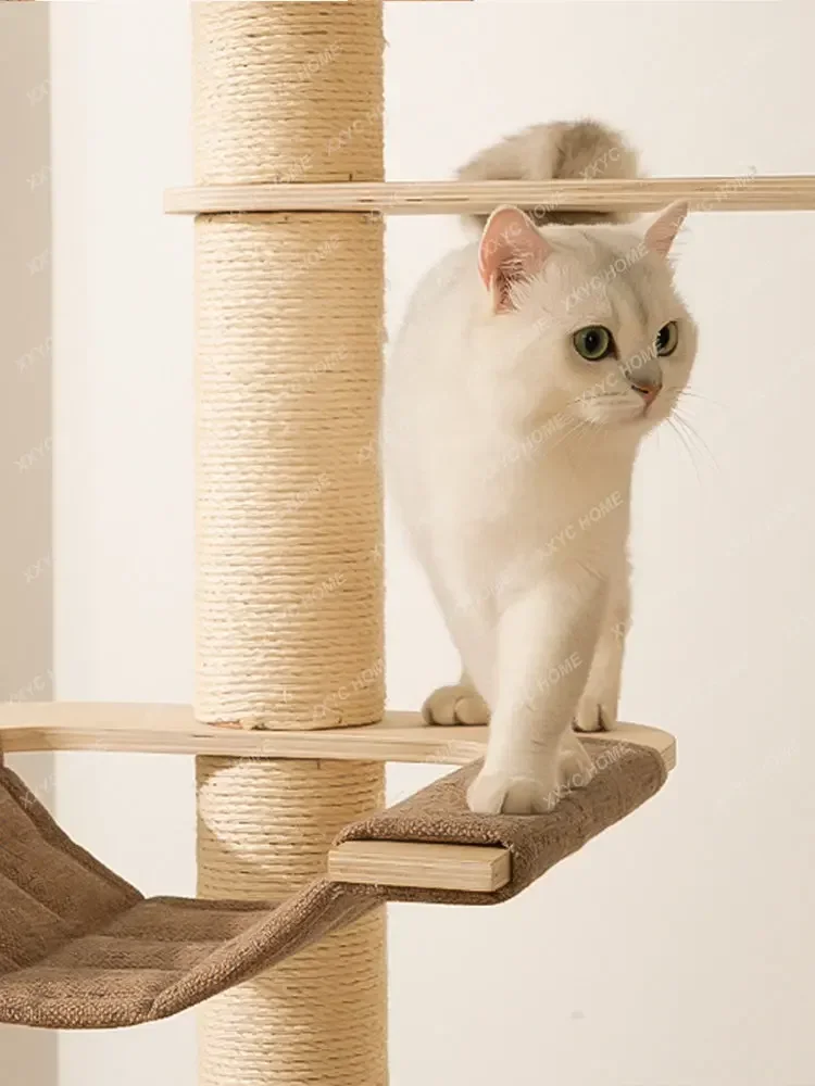 Solid Wood Cat Climbing Frame Tree Nest Integrated Multi-Layer Large Rack Grinding Claw Column with Nest