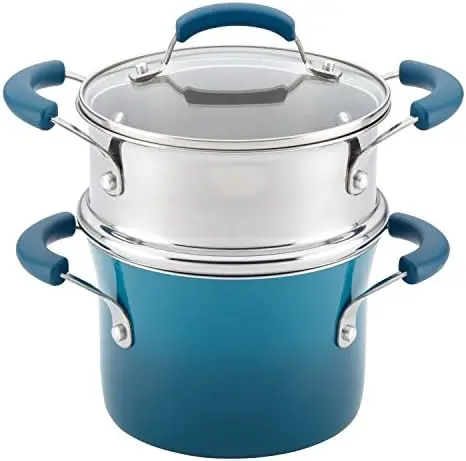 

Sauce Pot/Saucepot with Steamer Insert, 3 Quart, Two-Tone Marine Blue Plate for cooking Accesorios freidora Molde para hornear R