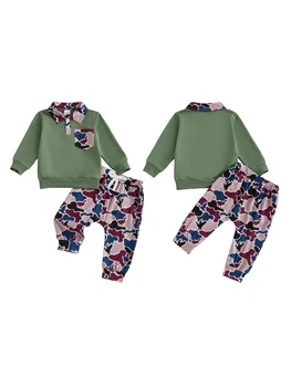 Stylish Infant Boys Outfit Set Featuring Trendy Lapel Top and Camo Pants for a Cool Fall Look - 2 Piece Ensemble 4