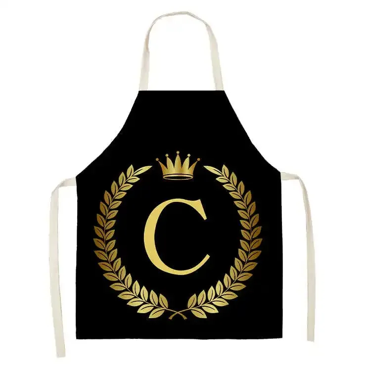Black Gold Crown Letter Print Kitchen Apron Women's Men's Linen Apron Cooking Home Cleaning Tools Sleeveless Bib 4