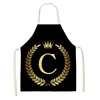 Black Gold Crown Letter Print Kitchen Apron Women's Men's Linen Apron Cooking Home Cleaning Tools Sleeveless Bib 4