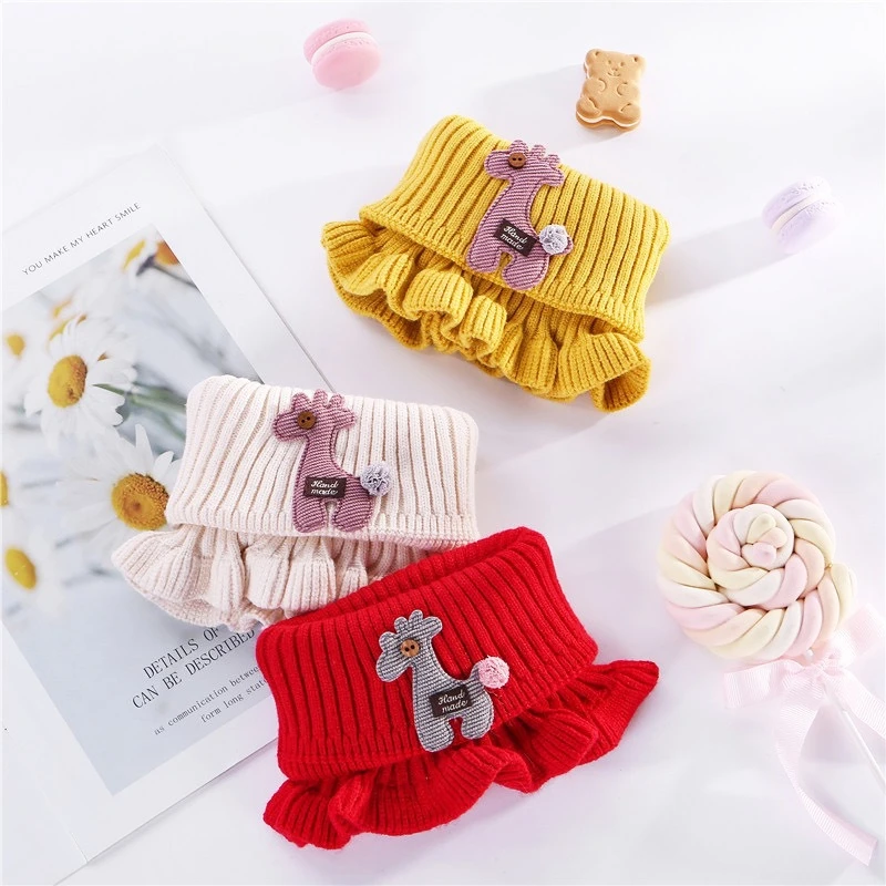 2/1PC Baby Scarf Knitted Cartoon Giraffe Ruffle Neck Girls Kids Warm Scarves Collar Circle 6 Colors