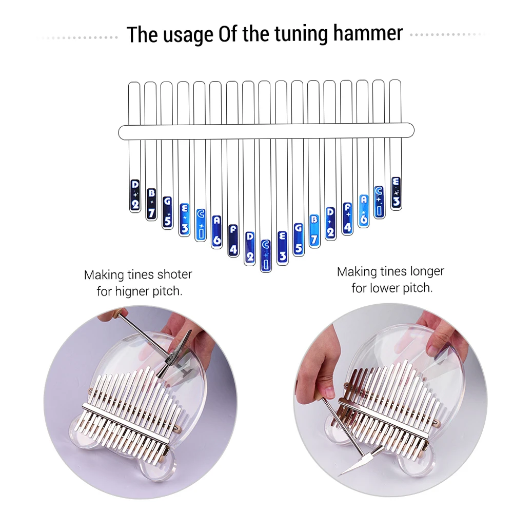 Muslady 17-Key Kalimba Thumb Piano Transparent Acrylic Material with Carry Bag Musical Note Sticker Tuning Hammer 17 key kalimba