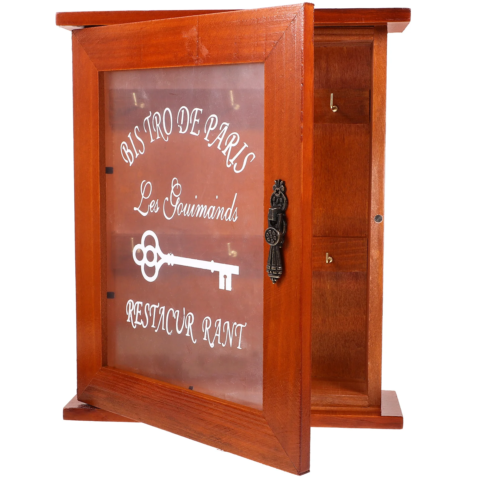 

Wooden Key Cabinet Wall Mounting Keys Holder With Hooks Clear Keys Holder for Indoors