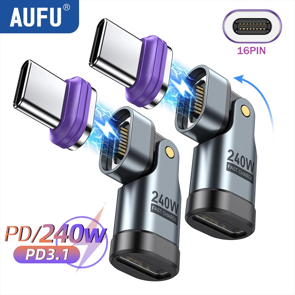 Adattatore USB C magnetico AUFU da 240 W Cavo di ricarica rapida da USB-C a tipo C da 16 pin Convertore USB C femmina per Samsung iPhone Xiaom MacBook  202192403