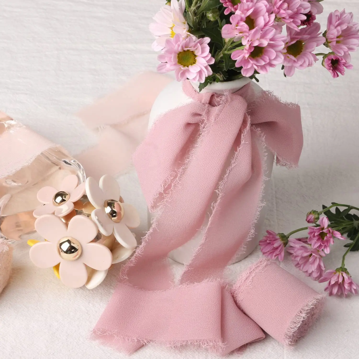 4CM*5M Handmade Frayed Edged satin ribbons For Wedding Invitation Wrapping Bouquets Birthday Party Decor Gifts 1