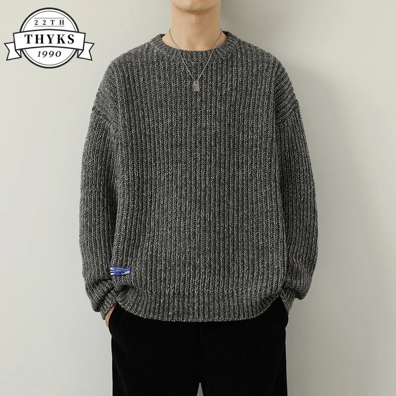 

Мужской Зимний пуловер, свитер из грубой шерсти с круглым вырезом, свободная утепленная Повседневная Уличная одежда, модный однотонный вязаный свитер, джемпер для мужчин