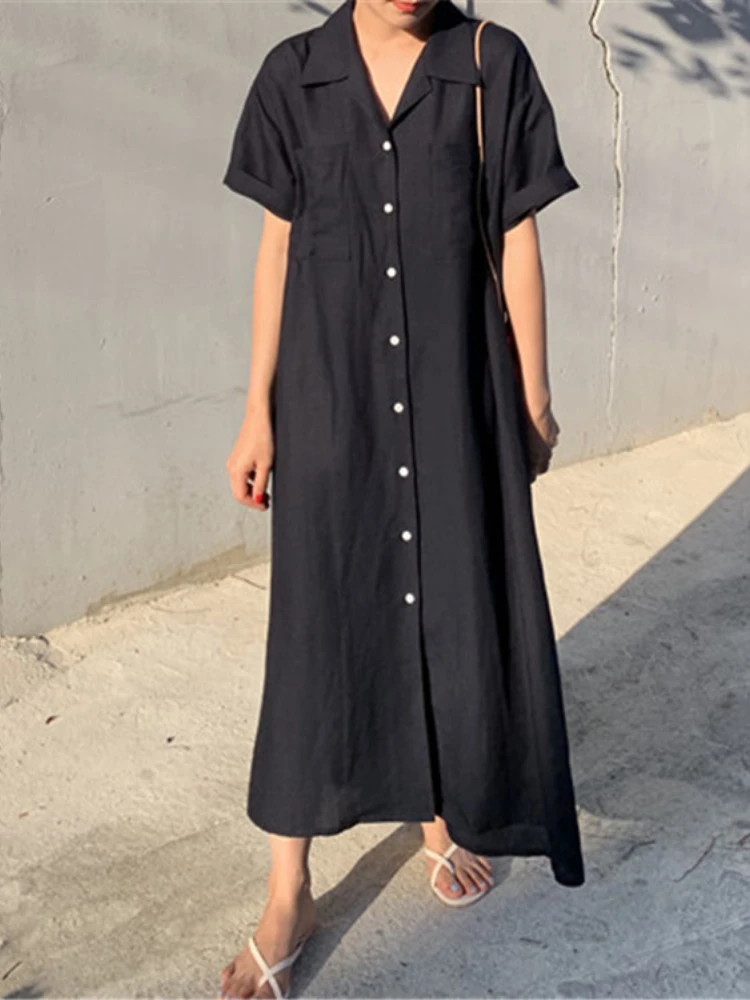 

New In Dresses for Women 2023 Korean Fashion V-neck Spring/summer Loose Short Sleeve Evening Dresses Streetwear Long Robe
