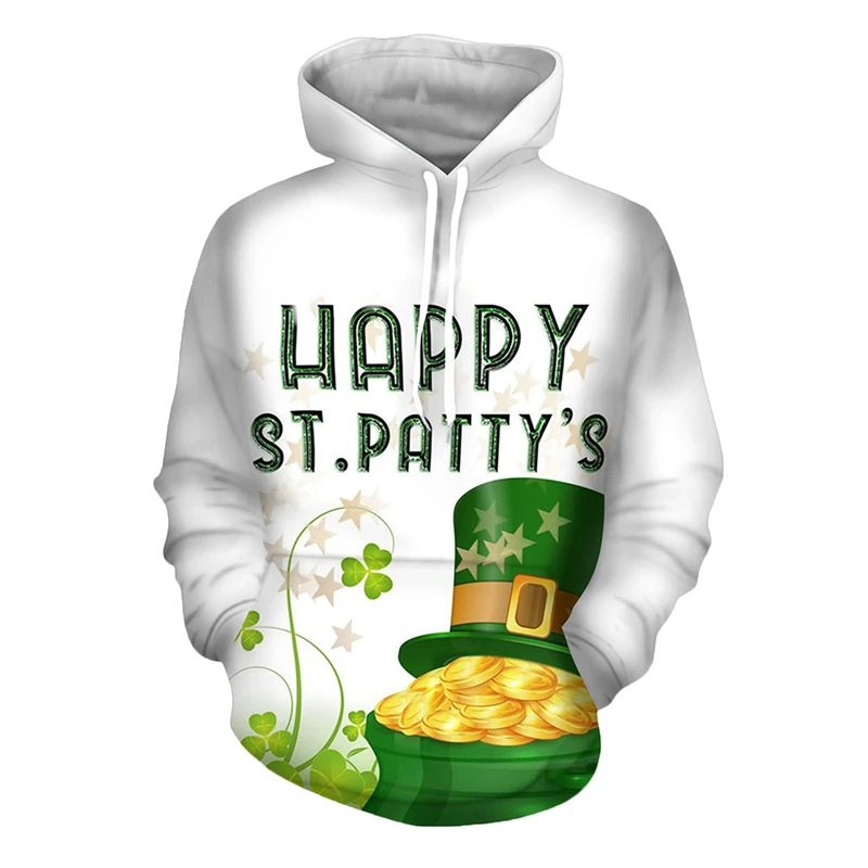 

Funny 3d Printed St. Patrick's Day Ireland Hoodies For Men Casual Clover 3D Printed Long Sleeve Pullover Baggy Lucky Sweatshirt