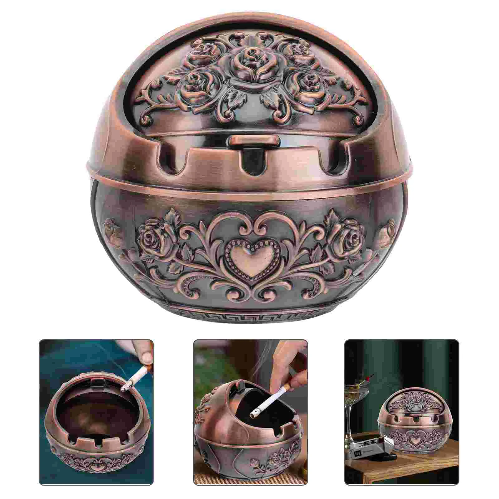 

Ashtray Ash Outdoor Ashtrays Holder Tray Lid Windproof Decorative Funny Stand Smokeless Indoor Metal Iron Vintage Fireproof Cool