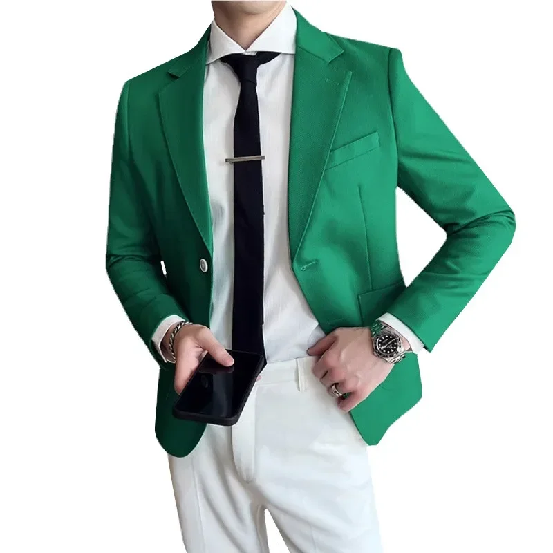 

Pure Color Men Business Twill Suit Jacket Black / Green / White Fashion Men's Wedding Ball Party Blazers Slim Fit Coat