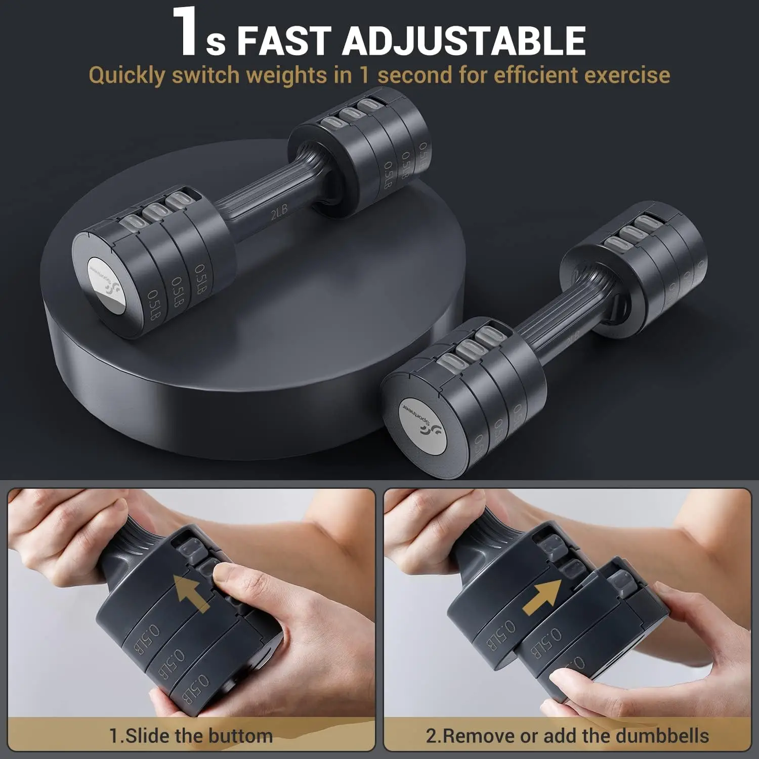 Sportneer Adjustable Dumbbells Hand Weights Set 5 lb Dumbbells Set of 2 Each 2lb 3lb 4lb 5lb Free Weights Fast Adjust Weight 4