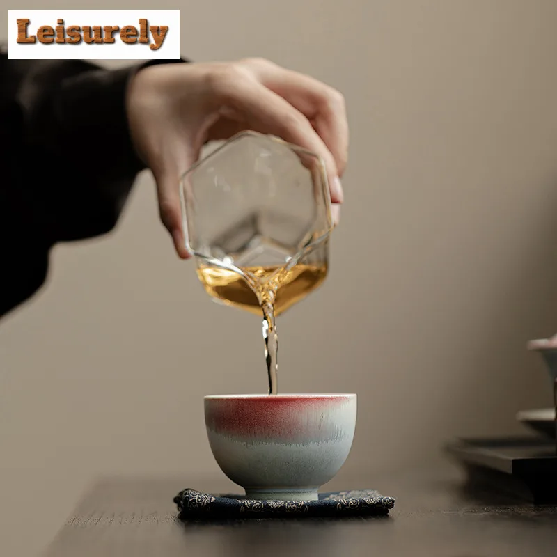 120ML Aurora Kiln Change Red Blue Glaze Teacup Coffee Mug Tea Bowl Mug Fragrance Cup Jianzhan Master Cup Tea Services Supplies