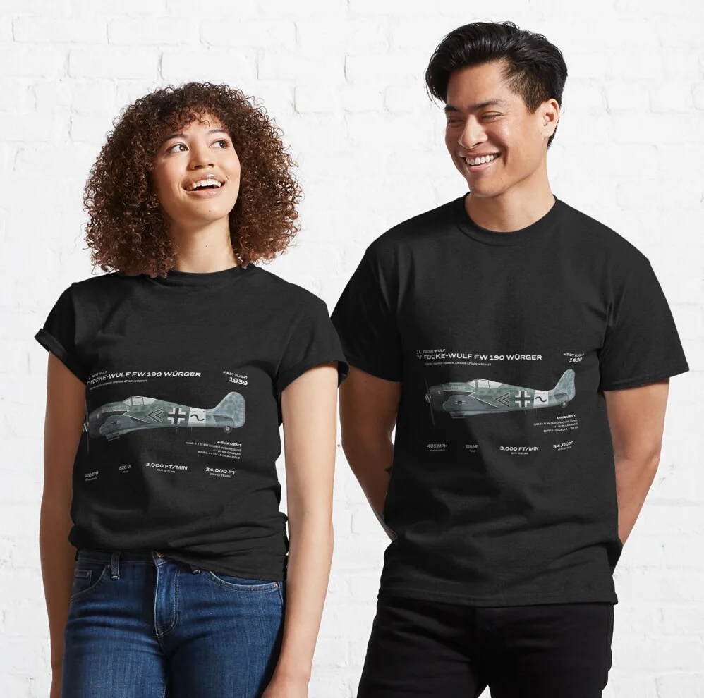 

WWII German Air Force Fw 190 Fighter Aircraft T Shirt. 100% Cotton Short Sleeve O-Neck Casual T-shirts New Size S-3XL