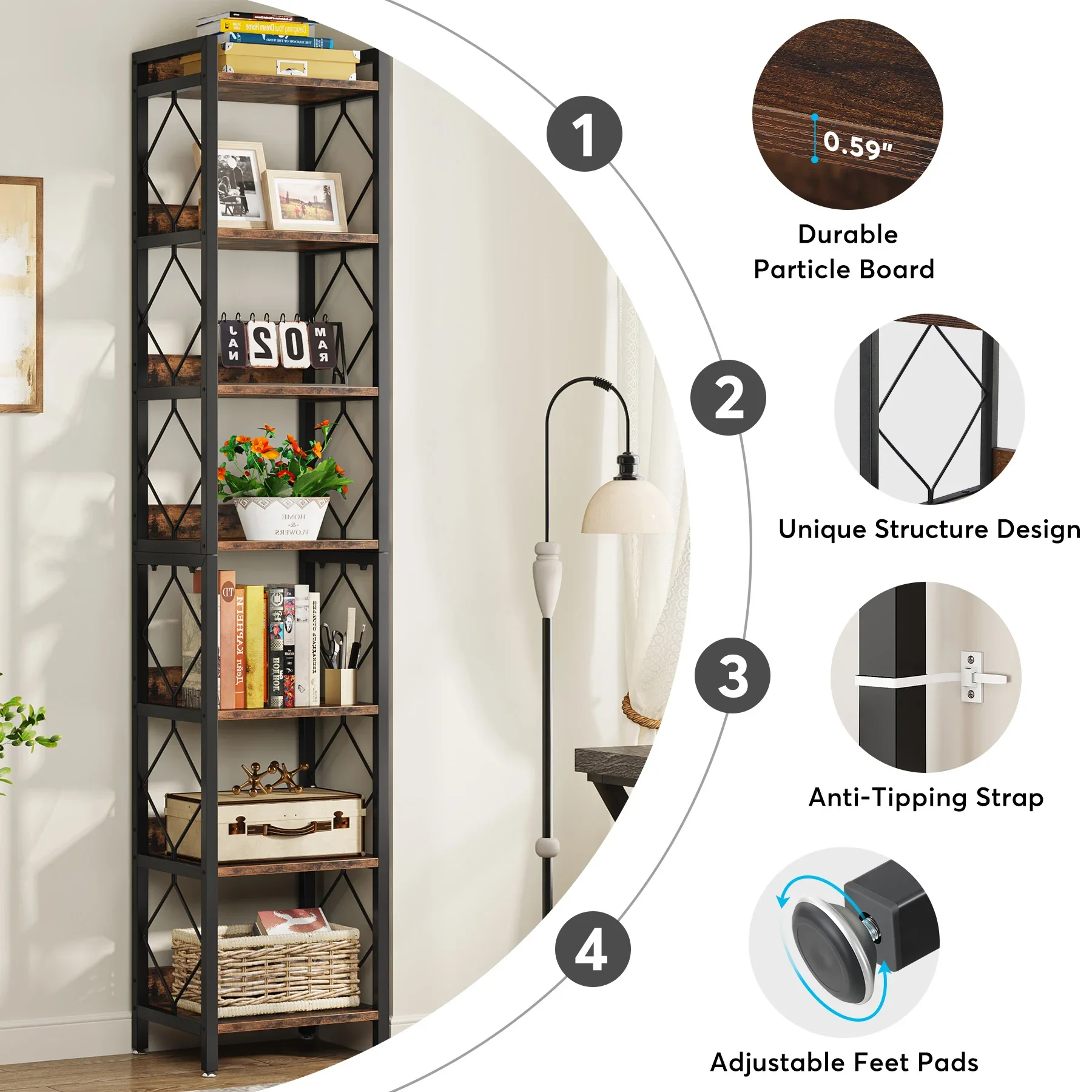 Extra Tall Narrow Bookshelf 5