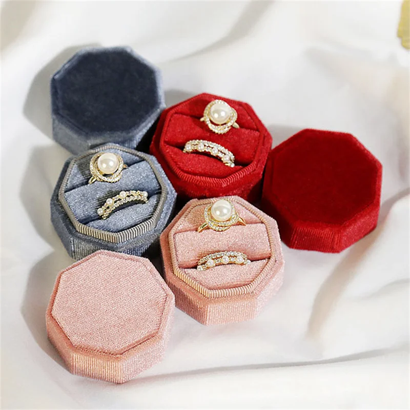 

Korean Velvet Fashion Ring Jewelry Box Ring Earrings Storage Boxes Ring Display Jewelry Packaging Couple Wedding Ring Box 2022