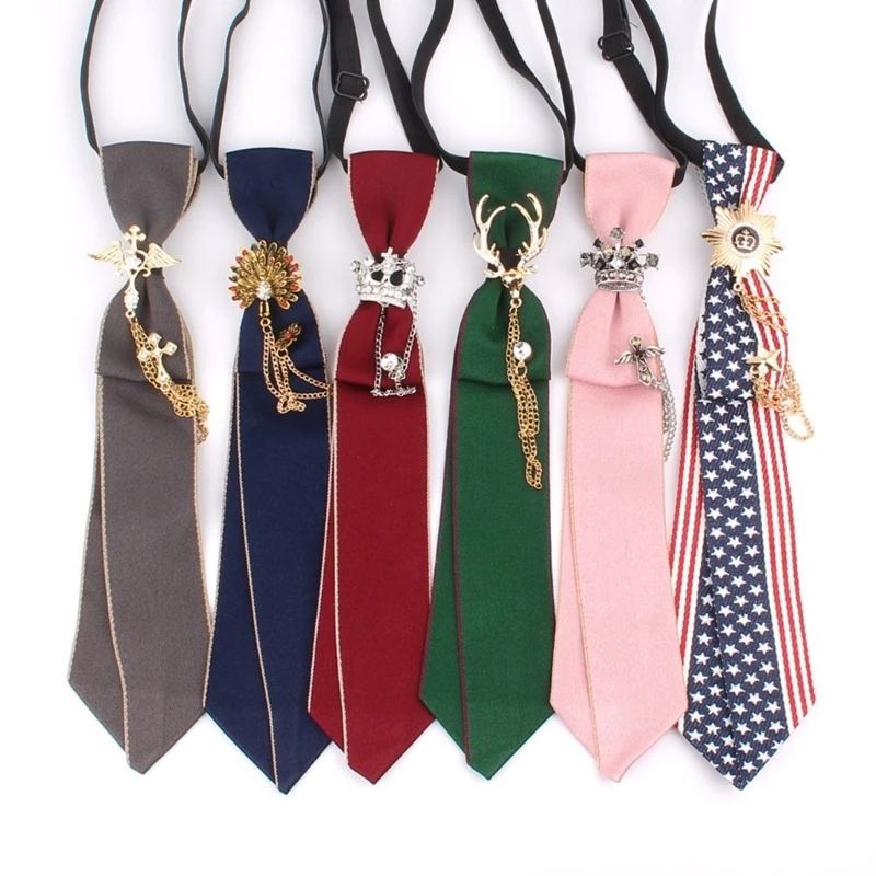 

Gothic Punk Metal Chain Pendant Pre-Tied Ties Japanese Shirt School JK Uniform Adjustable Necktie Jewelry Bowtie 066C