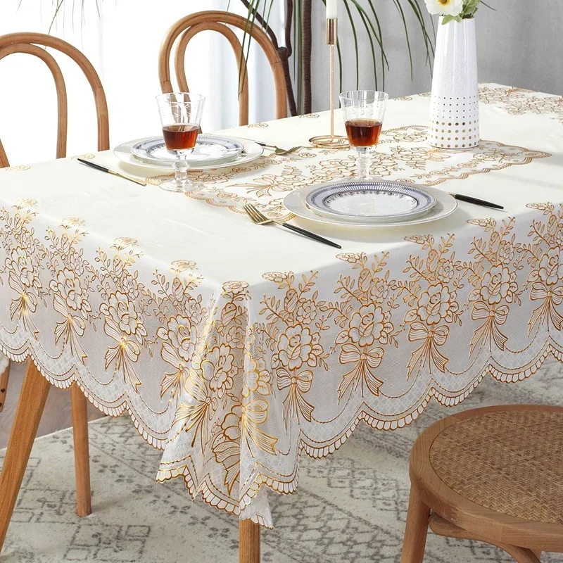 

Household PVC Lace Hot Stamping Desk Cover Waterproof Scald Proof Oil Proof Washable Table Mat Rectangular Coffee Tablecloth