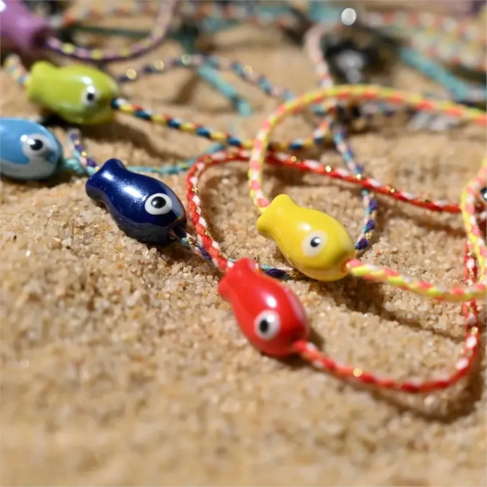 Colorful Bohemian Ceramic Fish Anklet for Women Bohemian Style Adjustable Multicolored Rope Bracelet Summer Hoilday Jewelry Gift