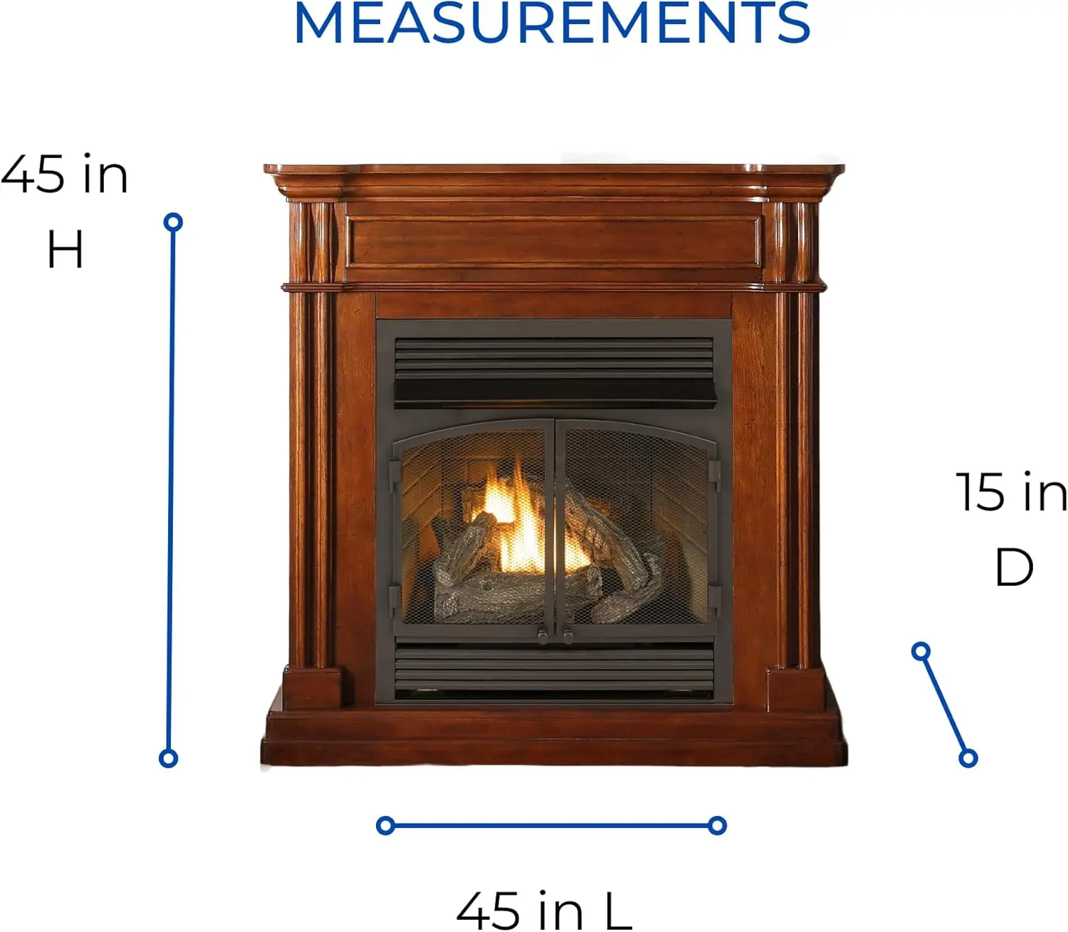 Dual Fuel Ventless Gas Fireplace System with Mantle Thermostat Control 6 Fire Logs Use with Natural Gas or Liquid Propane 6